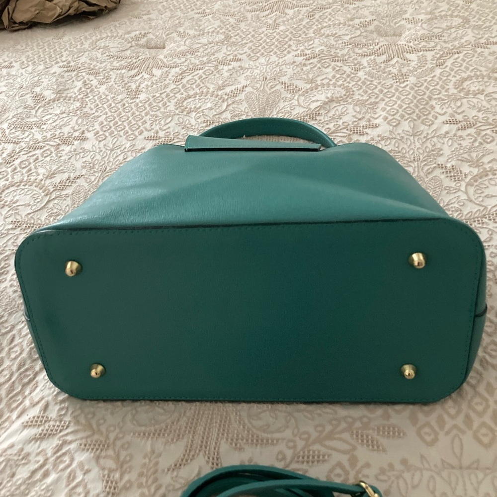 Vera Pelle Teal Leather Satchel with Gold Accents - Picture 4 of 9